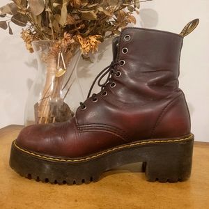 Shriver Hi Vintage Leather Heeled Doc Marten's in Burgundy